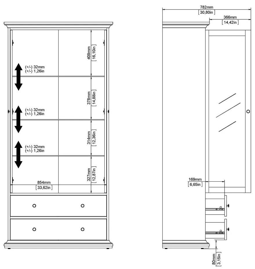 Szürke tálalószekrény 96x201 cm Paris – Tvilum