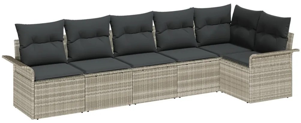 6 darabos kerti kanapé szett párnákkal világosszürke poli-rattan, 2 személyes kerti kanapé tárolóval és párnákkal világosszürke poli-rattan