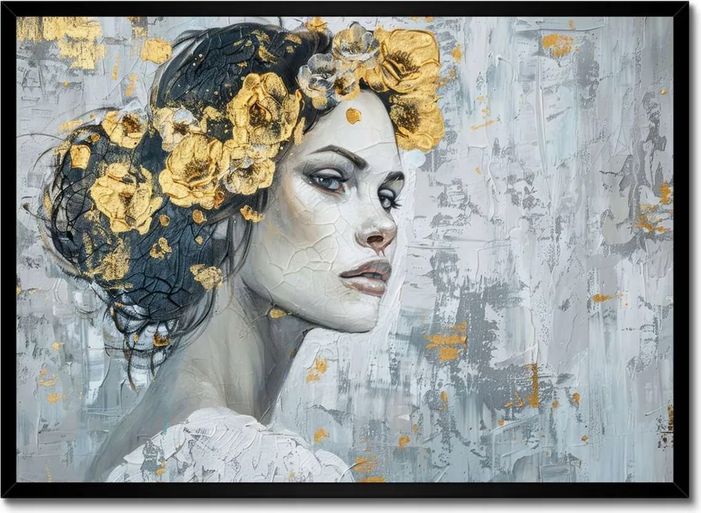 Poszter fekete keretben 70x50 Lány arany koszorúval