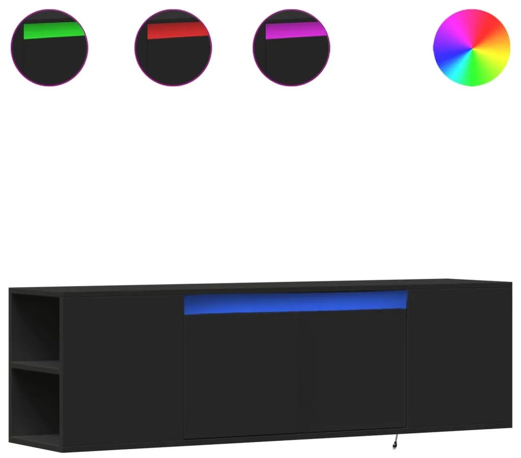 fekete fali TV-szekrény LED-világítással 135x31x39,5 cm