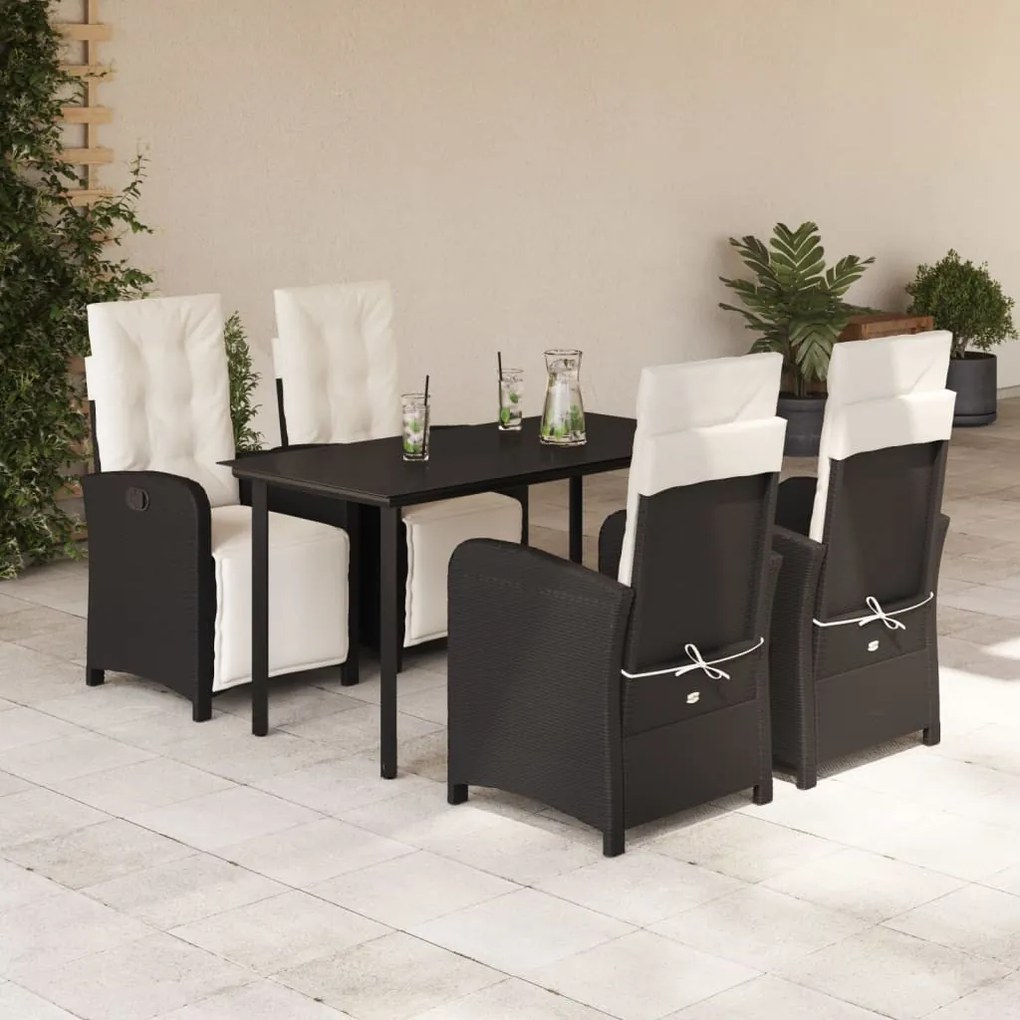 5 részes fekete polyrattan kerti étkezőgarnitúra párnákkal