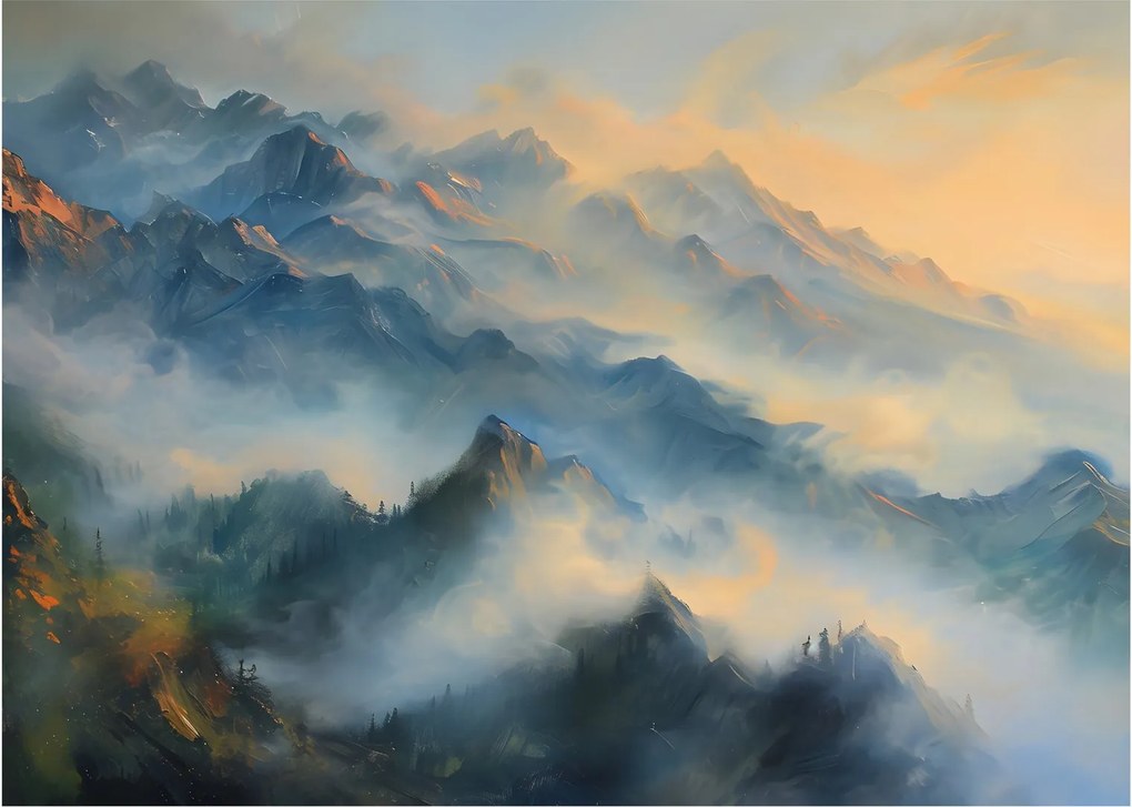 Üveg kép - Festett hegyi táj (70x50 cm)