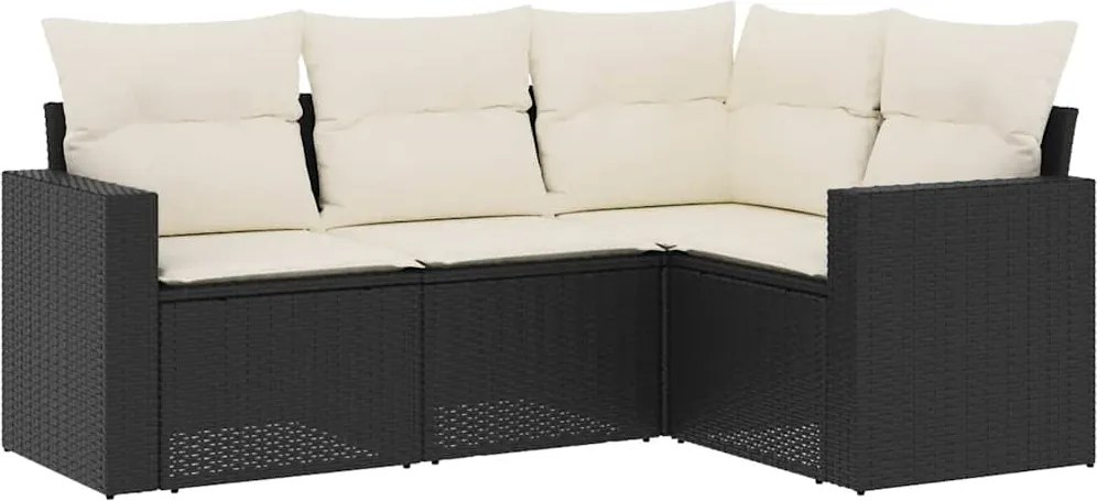 vidaXL 4 részes fekete polyrattan kerti ülőgarnitúra párnákkal
