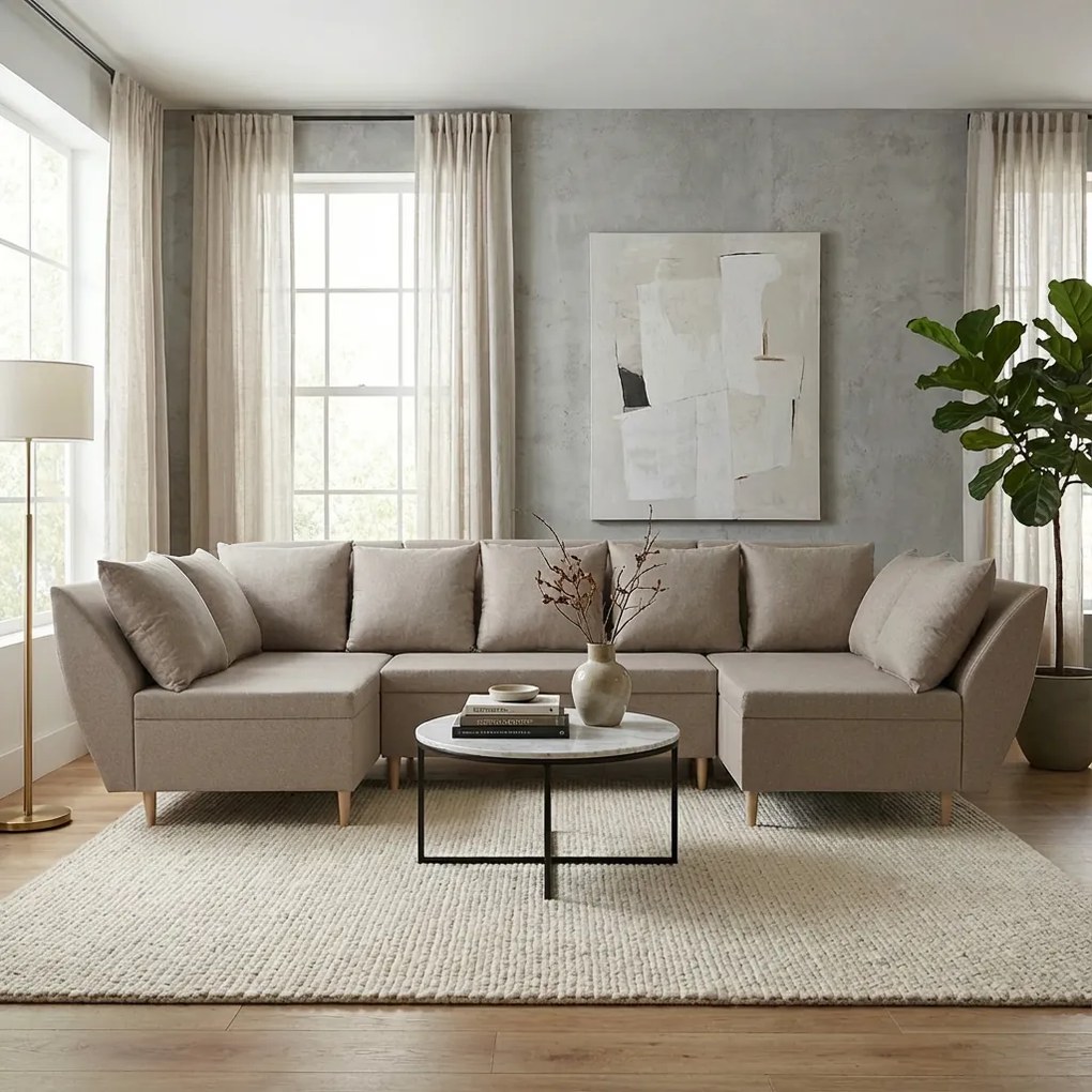 ALEX-U kinyitható sarokkanapé Rozkládací pohovka s funkcí spaní ALI-U béžová