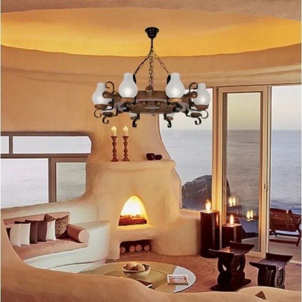 Brilagi - Csillár láncon TIMONA 8xE14/40W/230V bükkfa/dió