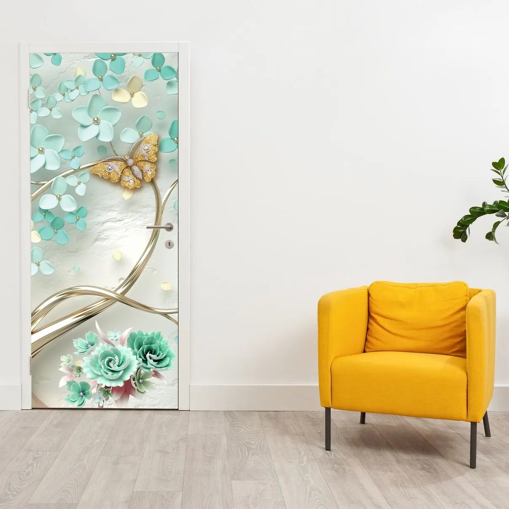 Fotótapéta ajtóra - Virág pillangókkal (95x205cm)