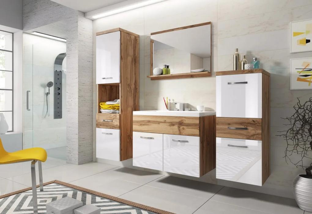 ALBA fürdőszoba összeállítás mosdóval, sonoma/magasfényű fehér