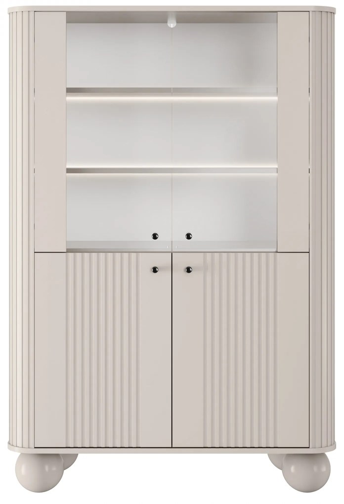 Vesper vitrin 103 cm - kasmír / fekete fogantyúk / gömb lábak