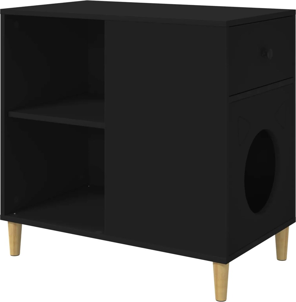 vidaXL Macska Ház Fekete 72 x 42,5 x 70 cm Faanyag