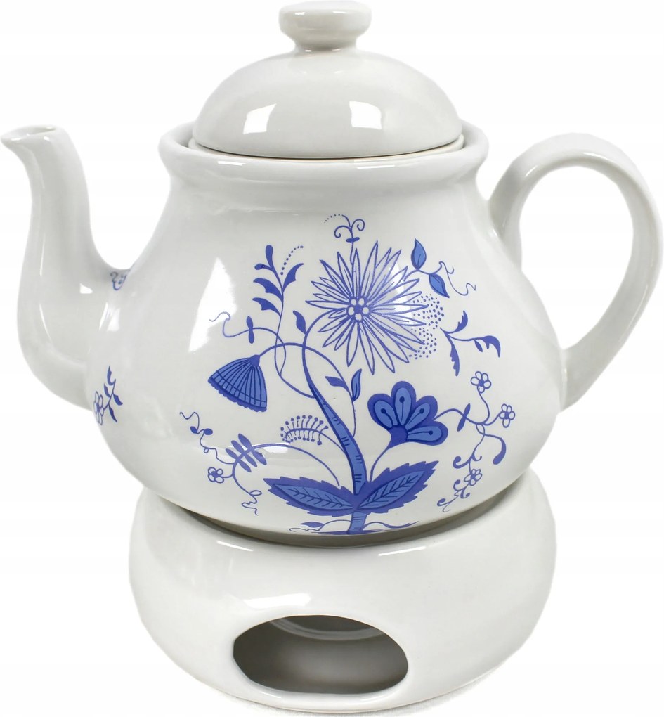 1,2 l-es kerámia vízforraló melegítővel, hagymavirág motívummal díszítve