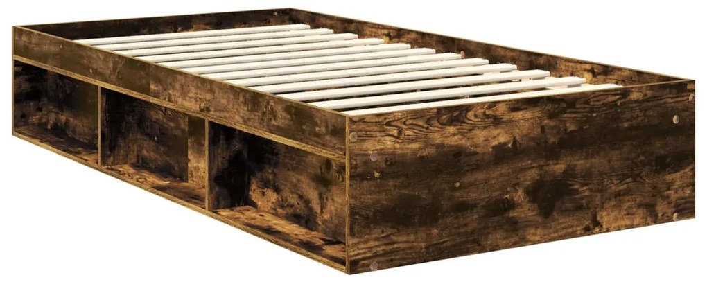 vidaXL Ágykeret fejtámlával Füstölt tölgy 100 x 200 cm Tömör fenyőfa