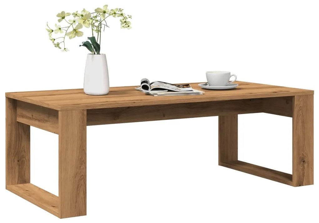 kézműves tölgy színű szerelt fa dohányzóasztal 102 x 50 x 35 cm