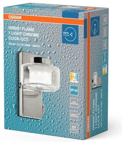 Osram - ORBIS FLAME LED fürdőszobai fali lámpa, 5,5 W, 230 V, IP44, króm