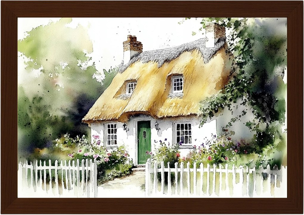 Poszter Keret Fa Tájkép Anglia Ház Kunyhó Kert Nádas Falu 60x40