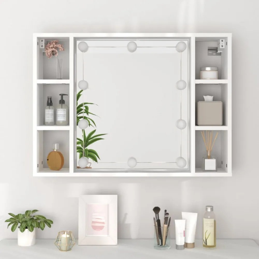 fehér tükrös szekrény LED-ekkel 76 x 15 x 55 cm