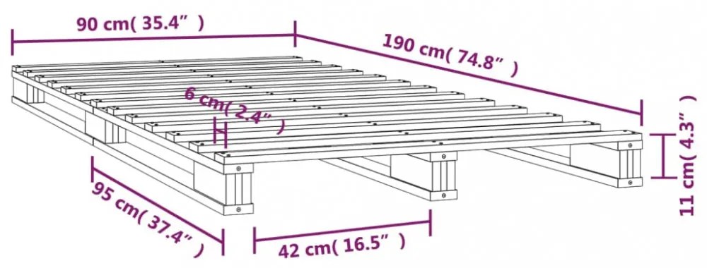 tömör fenyőfa raklapágy 90 x 190 cm (Single)