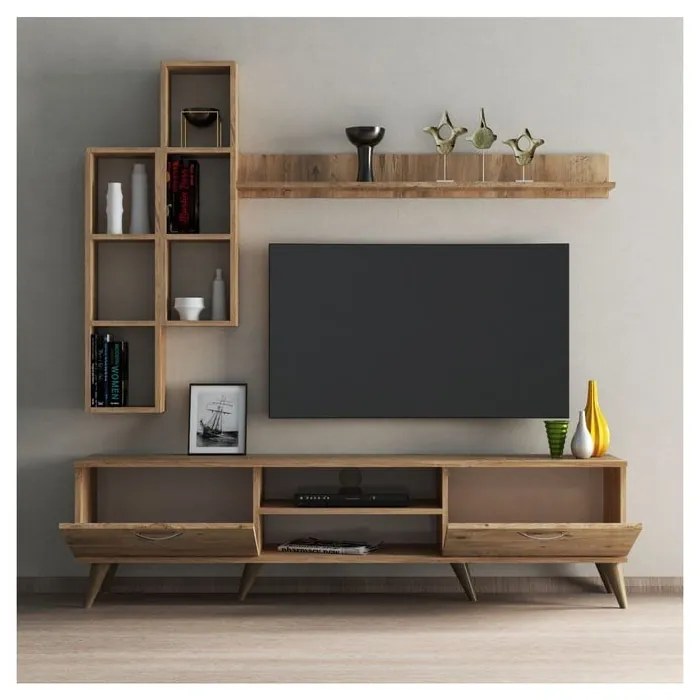 Natúr színű nappali bútor szett borovi fenyő dekorral 180x48 cm Veronica - Kalune Design