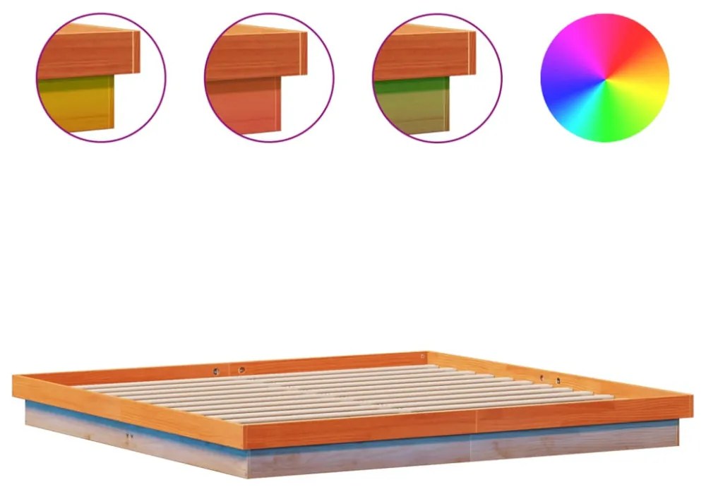 viaszbarna tömör fenyőfa LED-es ágykeret 200 x 200 cm
