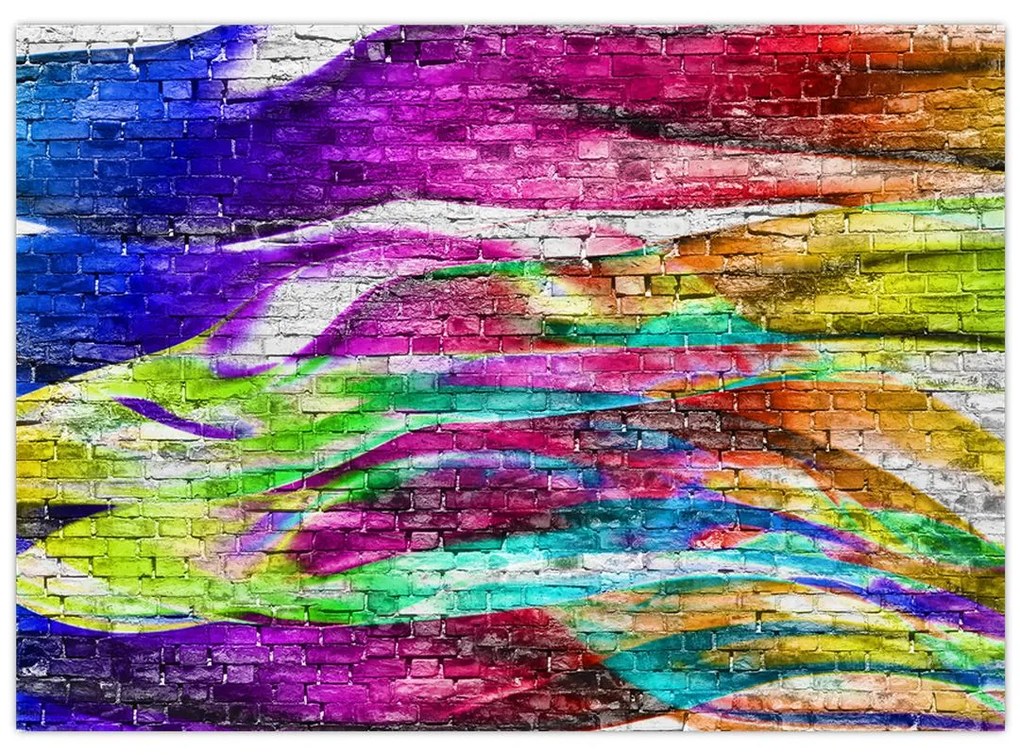 Kép - Téglafal színes lángokkal (üvegen) (70x50 cm)