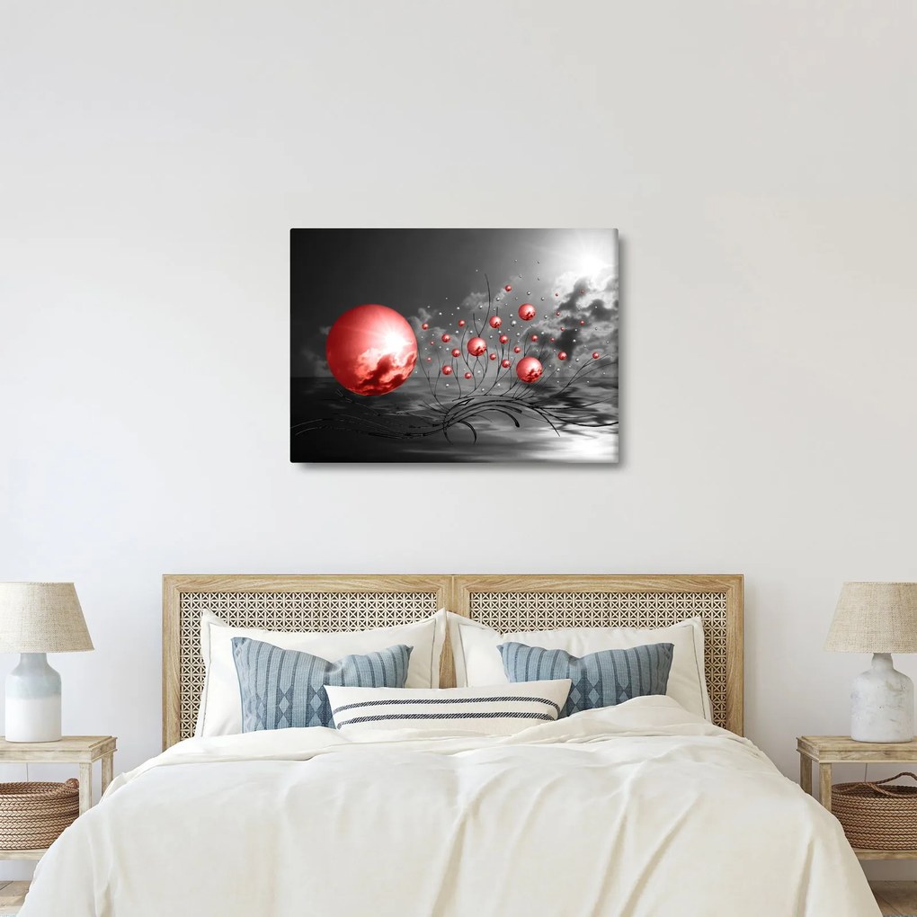 Piros gömbök képe (70x50 cm)