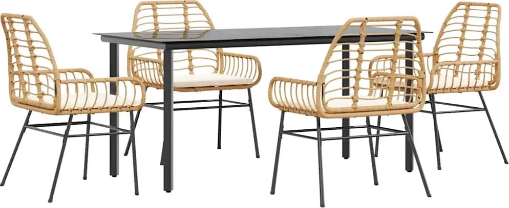 vidaXL 5 észes barna polyrattan üveg kerti étkezőgarnitúra párnával