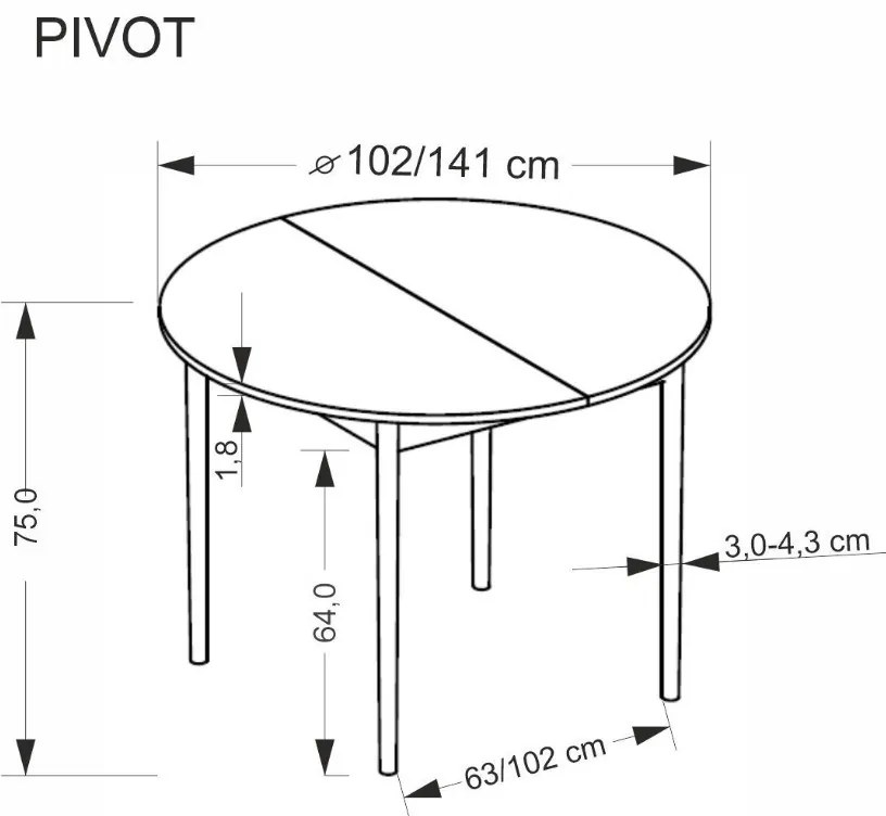 Pivot bővíthető étkezőasztal 102-142 cm