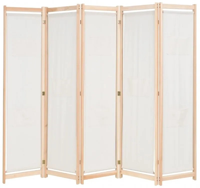 Krémszínű 5-paneles szövetparaván 200 x 170 x 4 cm