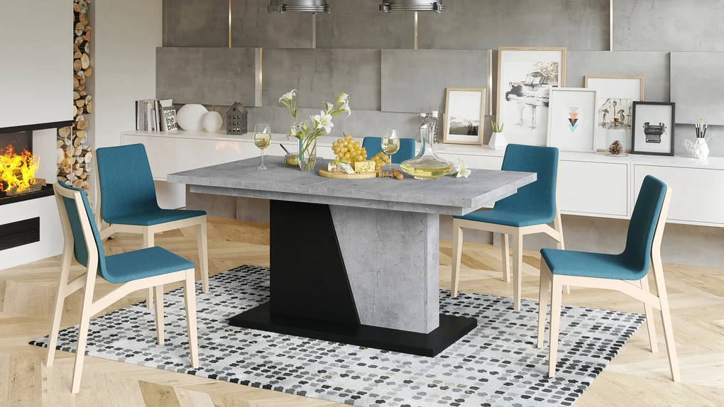 Mazzoni NOBLE NOIR Millenium Beton/Fekete Matt - 218 cm-es NYITHATÓ ASZTAL!