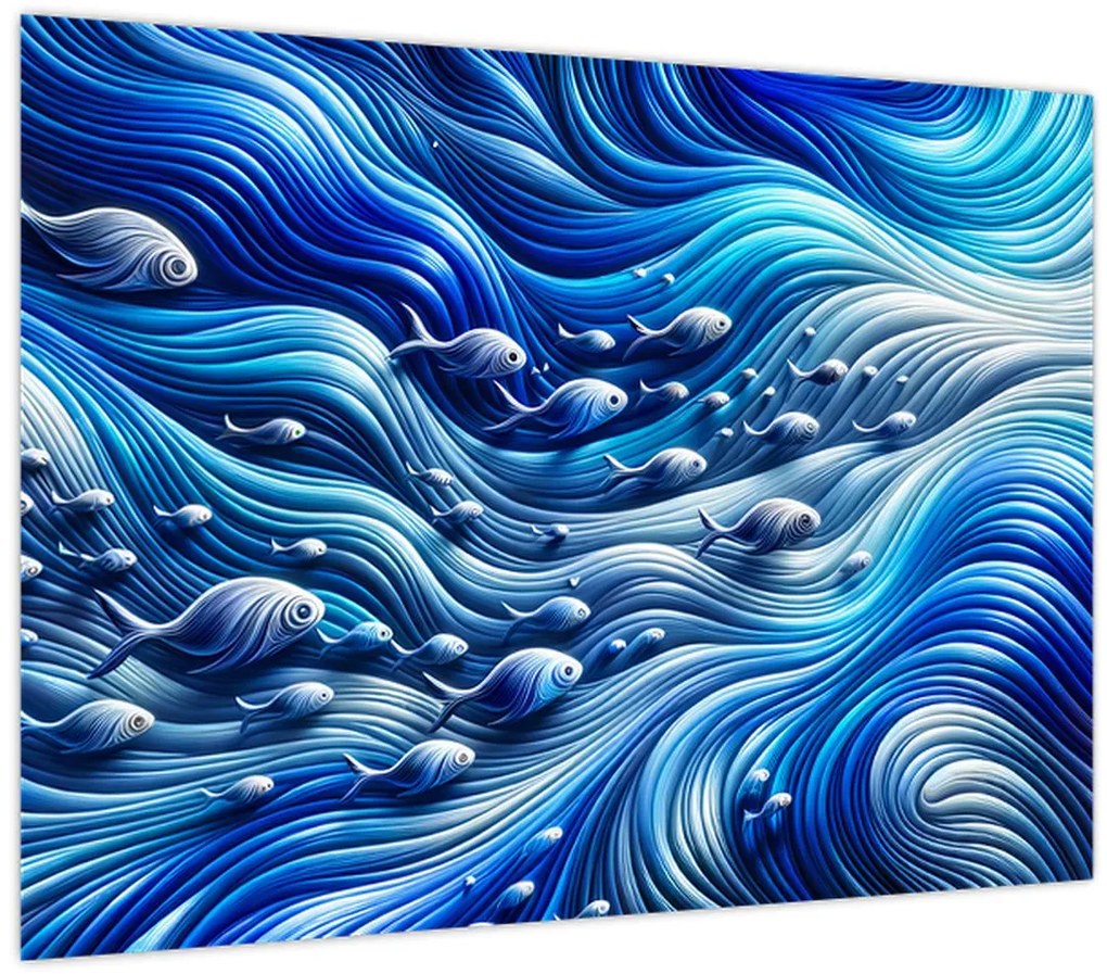 Üveg kép – Halak a hullámokban (70x50 cm)