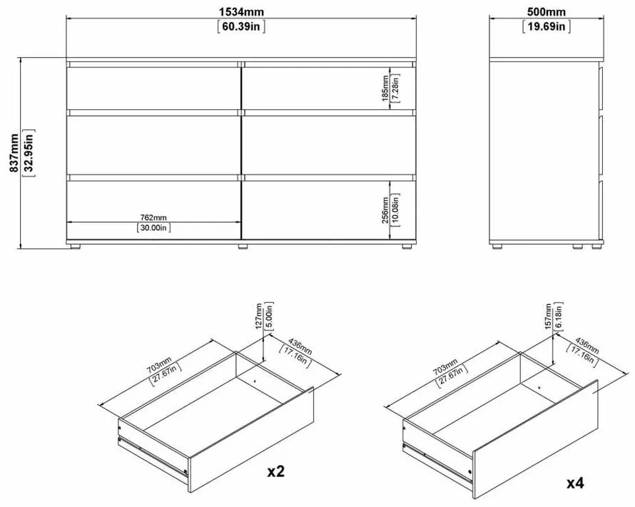 Fehér alacsony komód 153x84 cm Nova – Tvilum
