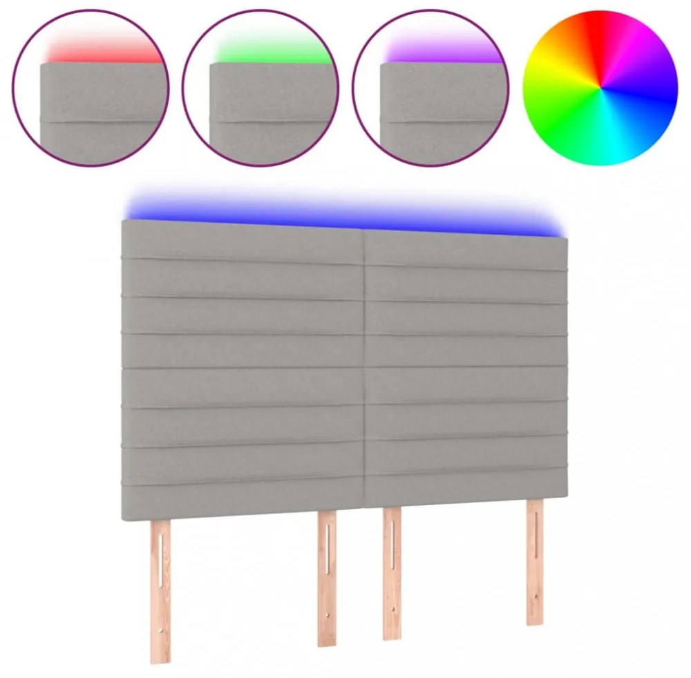 világosszürke szövet LED-es fejtámla 144x5x118/128 cm