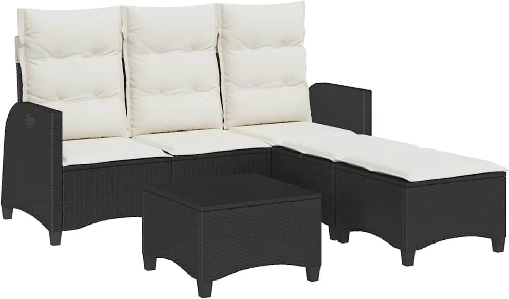 vidaXL 3 részes fekete polyrattan kerti ülőgarnitúra párnával L-alakú