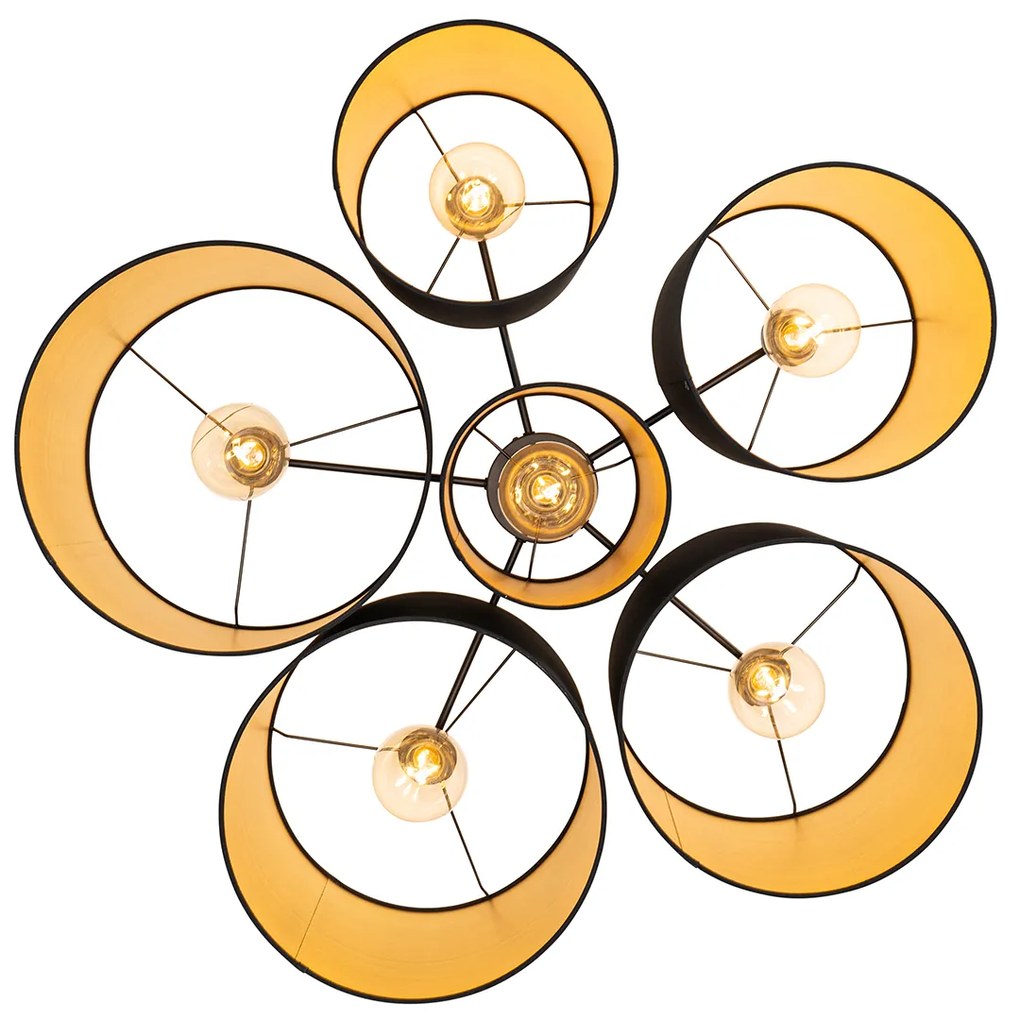 Mennyezeti lámpa fekete, arany belsővel, 6 lámpás - Multidrum