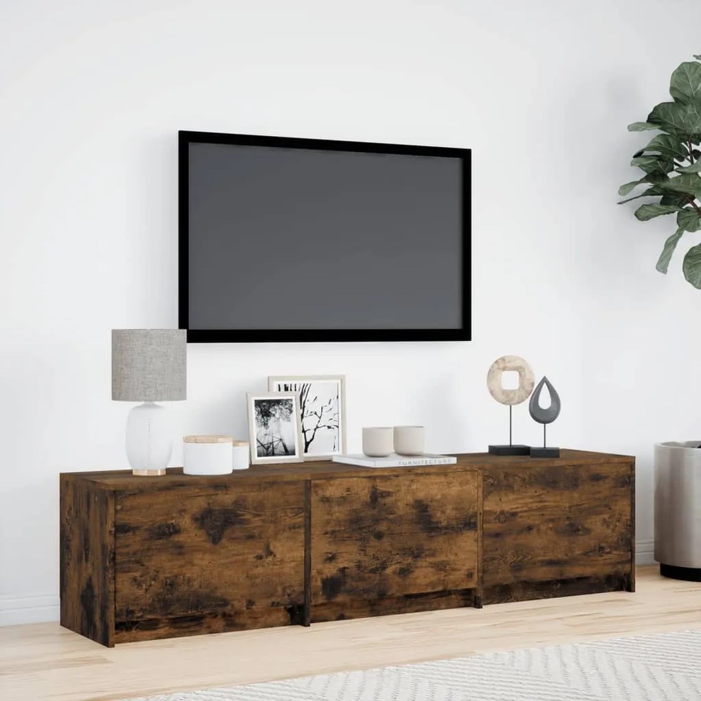 füstös tölgy színű szerelt fa TV-szekrény LED-del 165x34x40 cm