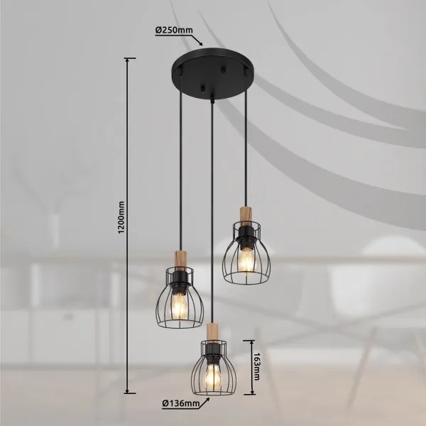 Globo 15326-3H1 - Csillár zsinóron MINA 3xE27/40W/230V