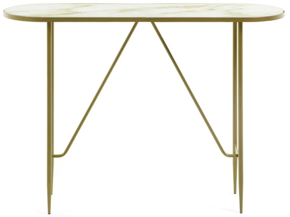 Aranyszínű konzolasztal üveg asztallappal 35x110 cm Elisenda – Kave Home