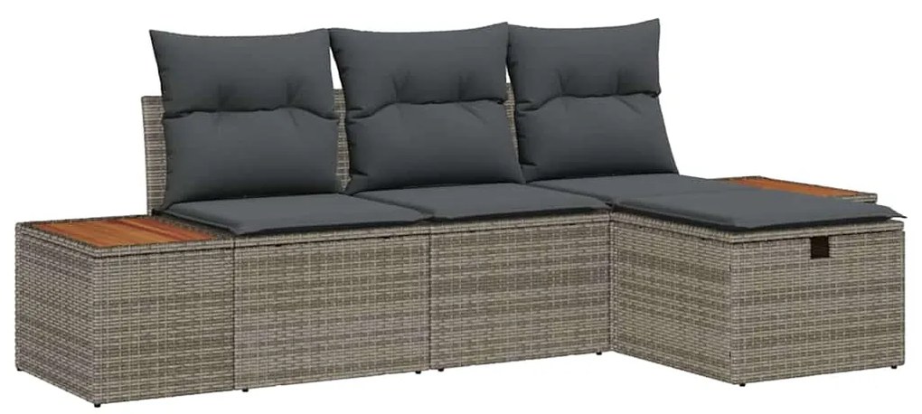vidaXL Kerti Kanapé Szett párnával 4 pcs Szürke Poli rattan