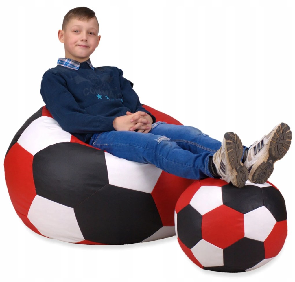 ÜLŐZSÁK XXXL FOCILABDA + LÁBTARTÓ 100X100X60CM FEHÉR-FEKETE-PIROS