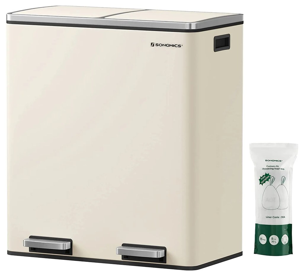 Fém pedálos soft close szemetes,15 db szemeteszsákkal, felhőfehér