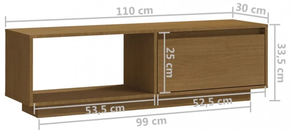 mézbarna tömör fenyőfa TV-szekrény 110 x 30 x 33,5 cm