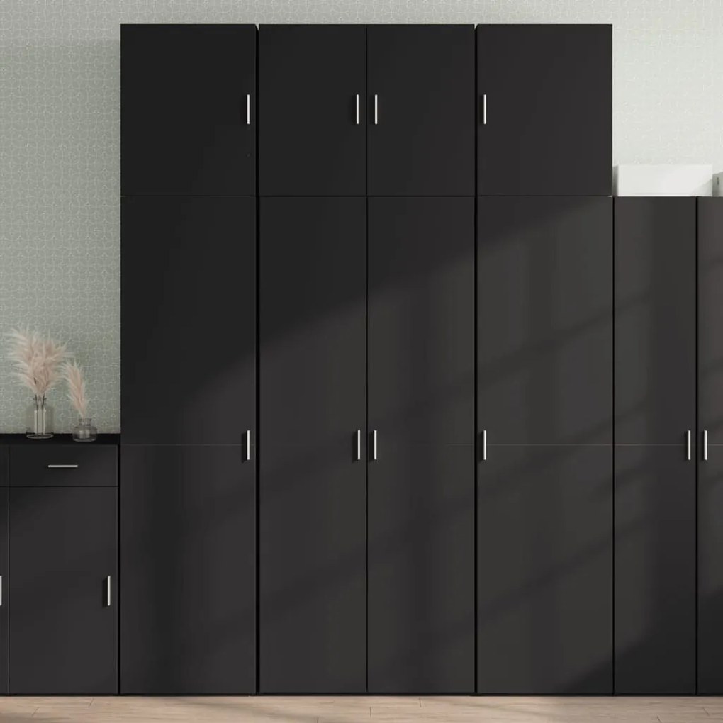 fekete szerelt fa magasszekrény 80 x 42,5 x 249 cm