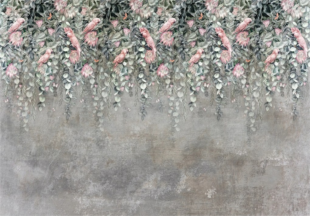 Fotótapéta flizelina Eukaliptusz Rózsaszín Madarak Kő Pasztell 254x184 +ragasztó