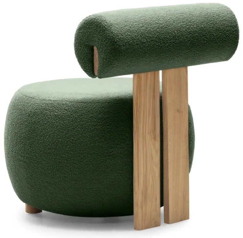 Sötétzöld design fotel HANNA, tölgy