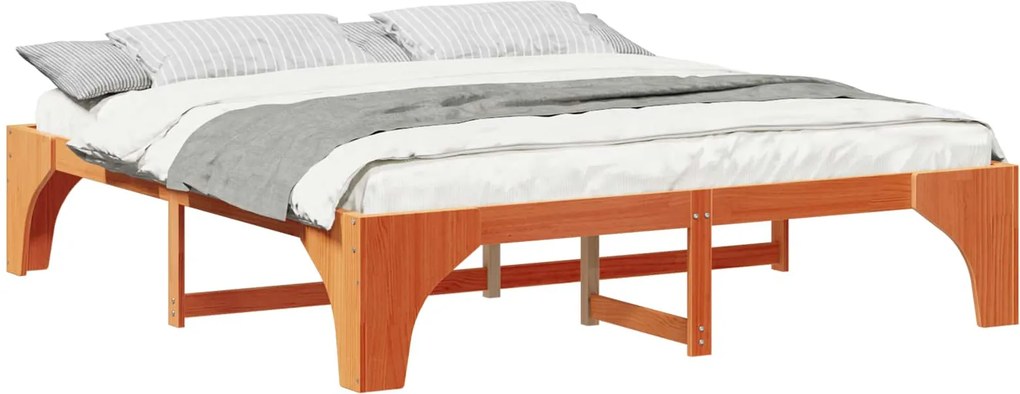 vidaXL Ágykeret Barna 200 x 200 cm Tömör fenyőfa