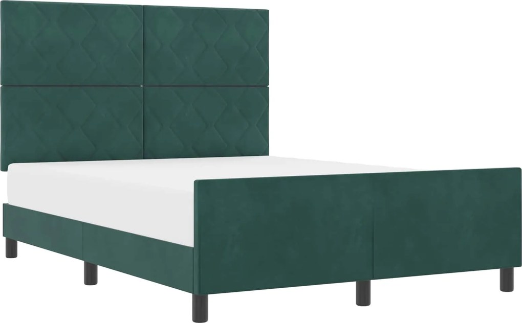 vidaXL Boxrugós ágy fejtámlával Sötétzöld 140 x 190 cm Bársony