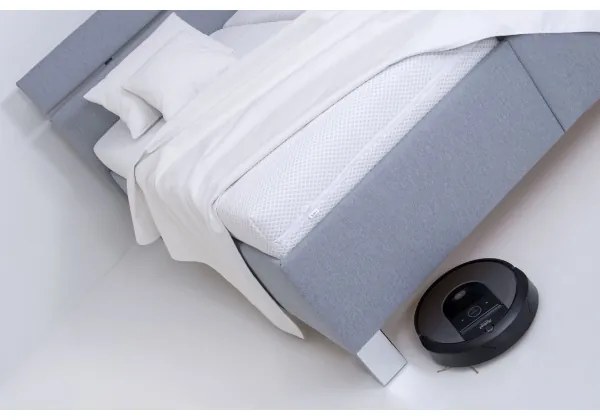 ALIS 180x200 cm világosszürke kárpitozott ágy matraccal és tárolóhellyel