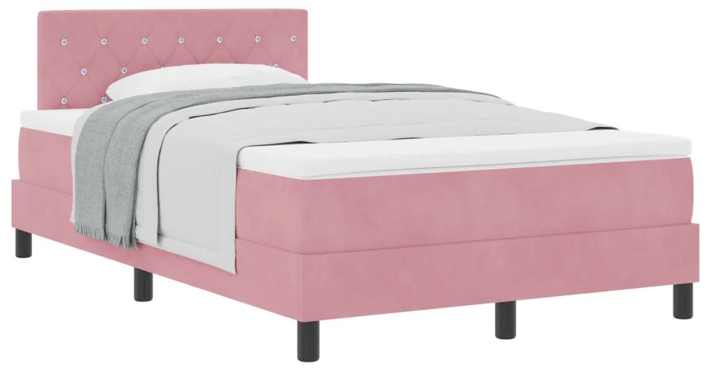 Boxspring Ágy Matrac Érted Rózsaszín Kicsi Dupla Bársony