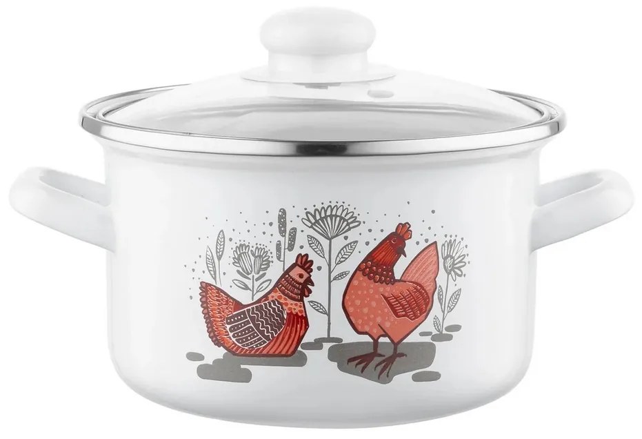 Emalia Pleszew Rubinka zománcozott edény fedővel , 16 cm, 2 l, 16 cm átmérőjű