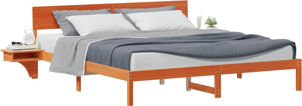 vidaXL Ágykeret fejtámlával Faggyú barna 180 x 200 cm Tömör fenyőfa