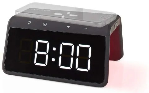 Nedis WCACQ30BK - Ébresztőóra LCD-vel és 15W/5V vezeték nélküli töltővel, fekete